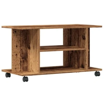 Abbildung von vidaXL TV Regal, Schrank mit Rollen 4 Fächern, Lowboard für Fernseher, Fernsehtisch Fernsehschrank Wohnzimmer, Altholz Optik Holzwerkstoff