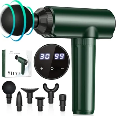 Abbildung von Massagepistole, Lefity Massage Gun 2600mAh mit 30 Geschwindigkeiten und 6 Massageköpfen Handmassagegerät USB C Ladeanschluss Massagegerät für Nacken Schulter Rücken