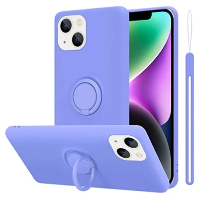 Abbildung von Cadorabo Hülle kompatibel mit Apple iPhone 14 Plus Schutzhülle TPU Silikon Case Liquid Design Ring Slim Kratzfest Liquidsilikon Microfaser für in Lila