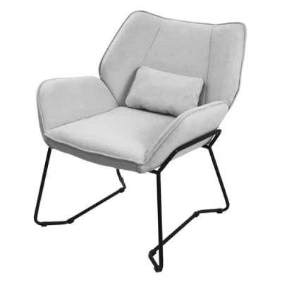 Abbildung von ML Design Loungesessel Hellgrau, Relaxsessel mit Leinenbezug und schwarzen Metallbeine, Wohnzimmerstuhl Armlehne &amp; Rückenlehne, Polsterstuhl Kissen, Ohrensessel ergonomisch, Einzelsofa modern
