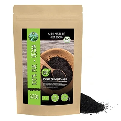 Abbildung von BIO Schwarzkümmel ganz (500g), Schwarzkümmelsamen aus kontrolliert biologischem Anbau, glutenfrei, laktosefrei, laborgeprüft, vegan, 100% naturrein ohne Zusätze, Schwarzkümmelkörner