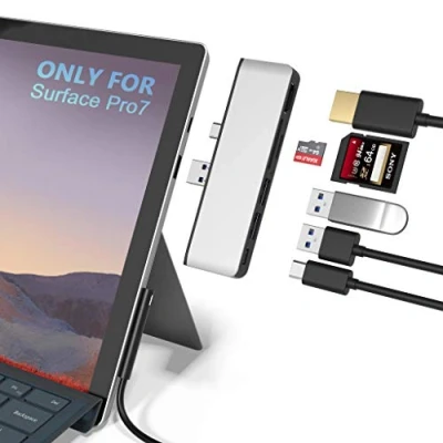 Abbildung von Microsoft Surface Pro 7 USB C Hub Docking Station, 6 in 2 Aluminium mit 4K HDMI, Type Port, x 3.0 Ports, SD/TF Kartenleser für die 7(2019)