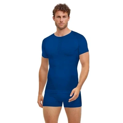 Abbildung von FALKE Herren Baselayer Shirt Warm Round Neck M S/S TS Funktionsmaterial schnelltrocknend 1 Stück, Blau (Yve 6714) neu umweltfreundlich, XL