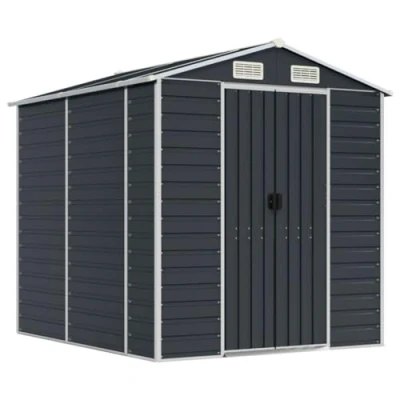 Abbildung von vidaXL Gerätehaus, Gartenhaus mit Schrägdach Griffe, Gartenschuppen Schuppen Stauraum, Geräteschuppen Metallschuppen, Anthrazit 191x215x198 cm Verzinkter Stahl