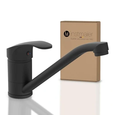 Abbildung von instmaier Spültischarmatur K1 Wasserhahn für Küche, Einhebelmischer Chrom Trendfarbe Schwarz Matt, Hochdruck