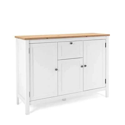 Abbildung von Newfurn Kommode Weiß Wildeiche Sideboard Vintage Landhaus 120x90x40 cm (BxHxT) Highboard Anrichte [Eireen.six] Wohnzimmer Schlafzimmer Flur Esszimmer