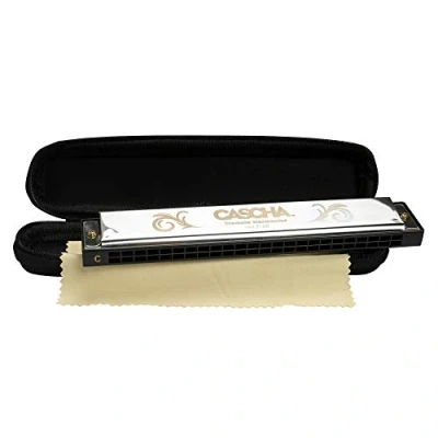 Abbildung von CASCHA Tremolo Mundharmonika, 24 Löcher, C Dur, inklusive Soft Case und Pflegetuch, Diatonic Harmonica, Silber