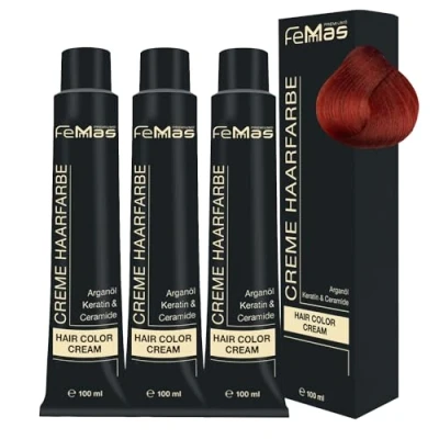 Abbildung von FemMas Haarfarbe Pure &amp; Mix 3x Kupfer I Professionelle Creme mit Arganöl, Keratin Ceramiden Als dauerhafte Haarfärbung oder Tönung für strahlende, haltbare Farbergebnisse 100 ml