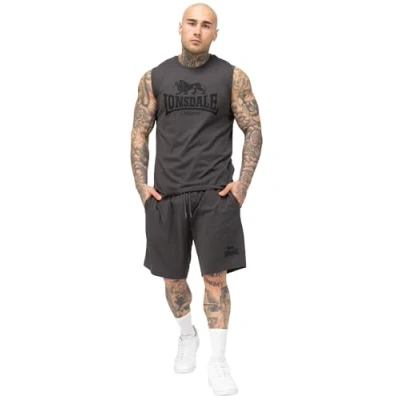 Abbildung von Lonsdale Herren ärmelloses T Shirt &amp; Shorts Set normale Passform ALLANTON Anthracite/Black L