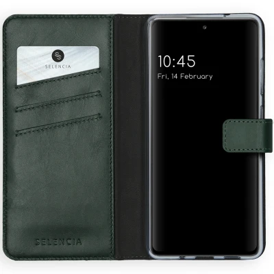 Abbildung von Samsung Galaxy S20 FE Hülle Echtleder Selencia Klapphülle Handyhülle Grün