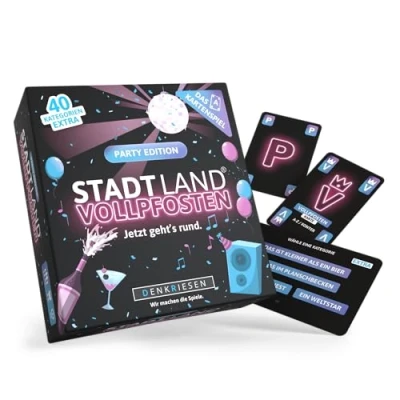 Abbildung von DENKRIESEN Stadt Land Vollpfosten® Das Kartenspiel Party Edition &#039;Jetzt geht&#039;s rund.&#039; Reisespiel 240 Kategorien ab 12 Jahren 3 6 Spieler Partyspiel Fluss