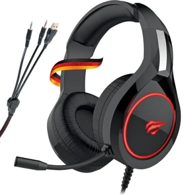 Abbildung von SCHWAIGER GH50 Gaming Headset Kopfhörer Over Ear LED RBG Licht Flexibles Mikrofon Schaumstoff Ohrpolster anpassbarer Kopfhörerbügel USB Noise Cancelling kabelgebunden 2,2m