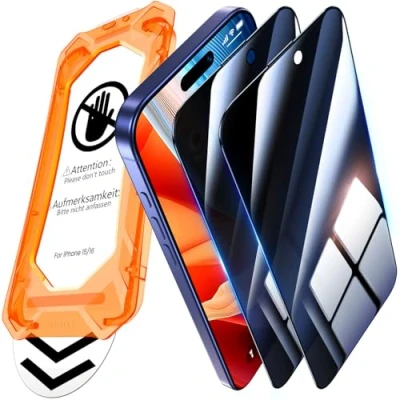 Abbildung von UniqueMe für iPhone 15/16 Panzerglas Sichtschutz [Full Screen Displayschutz] Schutzfolie Sichtschutzfür Schutzglas,Auto Installation,2 Stück
