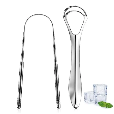 Abbildung von Fousenuk 2 stück Zungenreiniger, Zungenschaber aus 304 Edelstahl Tongue Scraper Set Gegen Mundgeruch, Zungenbürste für Einen Frischen Atem Cleaner mit Griff Erwachsene und Kinder