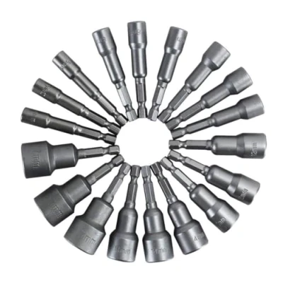 Abbildung von 10er Set Magnete Sechskant Stecknuss, 6 19mm Steckschlüssel, Anschrauben Schraubenschlüssel für Bohrer (Chrom Vanadium Stahl)