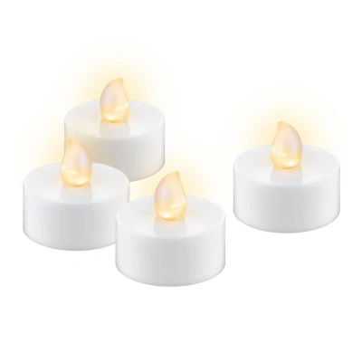Abbildung von goobay 49868 4er Set LED Teelichter mit Timerfunktion, warmweiße Lichter, 3,8 cm/3,7 cm hoch, weiß, inkl. Batterien (CR2032) Transparent