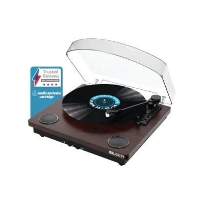 Abbildung von Schallplattenspieler mit Lautsprecher Plattenspieler Bluetooth Senden &amp; Empfangen Vinyl Record Player 33/45/78 Turntable USB Aufnahme Retro Slipmat MAJORITY Moto