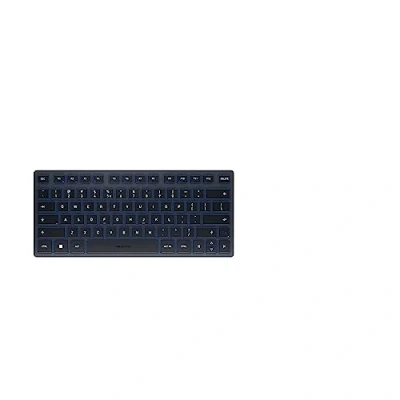 Abbildung von CHERRY KW 7100 MINI BT, Kompakte Multi Device Tastatur mit 3 Bluetooth Kanälen, EU Layout (QWERTY), Flaches Design, inkl. Transporttasche, Slate Blue