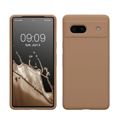 Abbildung von kwmobile Hülle kompatibel mit Google Pixel 7a Silikon Handy Case Handyhülle weiche Oberfläche kabelloses Laden Cappuccino