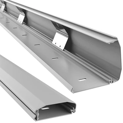 Abbildung von RICOO Kabelkanal aus Aluminium 110cm Klappmechanismus Universal Z1110 G Kabelführungssystem für Fussboden und Wand Wandleiste Kabelklemme Oberputzinstallation Kabelrinnen Leitungskanal, Grau