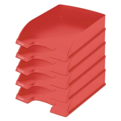 Abbildung von Leitz Briefablage A4, 5er Pack, 100 % recyclebar, stapelbare Ablagefächer, klimakompensiert, Blauer Engel, Recycle Sortiment, Rot, 52275020