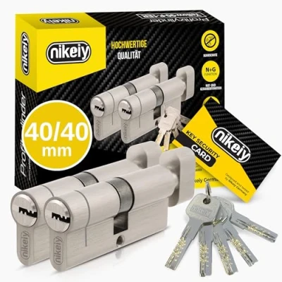 Abbildung von GERCAR Pro+ 2er Set Knaufzylinder gleichschließend 40/40 N+G Schließzylinder mit Knauf Zylinderschloss Türschloss Bohrschutz und 10 Schlüssel (lang) CodeCard 80 mm A:40 B:40 2 x