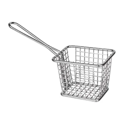 Abbildung von Olympia Quadratische Mini Frittierkörbe zum Servieren von Chips, Edelstahl, Pommes Frites Korb mit Griff, Größe: 80 (H) x 100 (B) (T) mm, GG866
