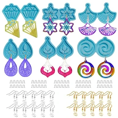 Abbildung von Cayway Harz Ohrring Formen Resin Form 6 Paar Schmuck Silikonform mit Ohrhaken, Sprungringen, für Ohrring, Schlüsselanhänger, Anhänger DIY
