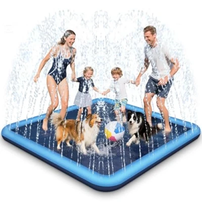 Abbildung von Haozozo Wasserspielzeug Kinder Outdoor Spiele mit Antirutschfunktion, 200CM Wassersprinkler Splash Pad, Gartenspielzeug Kind Sprinkler und Hundepool(Quadratisch 200cm)