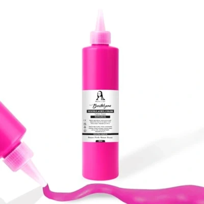 Abbildung von Stofffarbe 500ml. Waschfeste Textilfarbe. T Shirt Farbe für helle Stoffe. Waschmaschinenfest, Waschbeständig. Textilmalfarbe, Stoffmalfarbe (Neon Pink)