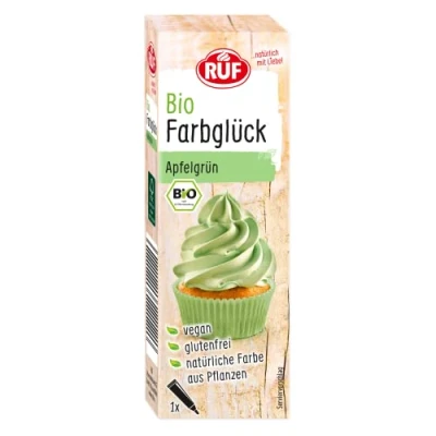Abbildung von RUF Bio Lebensmittelfarbe Apfel Grün, mit Agavendicksaft zum Einfärben von Zucker Glasuren &amp; für ausgefallene Torten, glutenfrei vegan, 1 x 25g