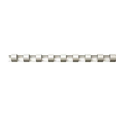 Abbildung von Fellowes Binderücken für Plastikbindung, 8 mm Durchmesser, 21 Ringe, A4 Dokumente, weiß, Packung mit 100 Stück