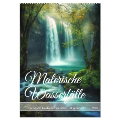 Abbildung von Malerische Wasserfälle (Wandkalender 2025 DIN A2 hoch), CALVENDO Monatskalender