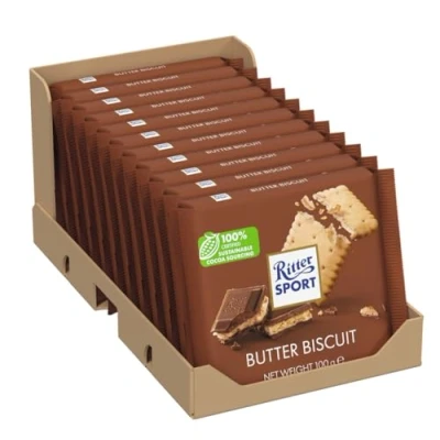 Abbildung von Ritter Sport Knusperkeks (11 x 100 g), Vollmilchschokolade mit Keks und Milch Kakao Creme, Schokolade Butterkeks, knusprige Tafelschokolade