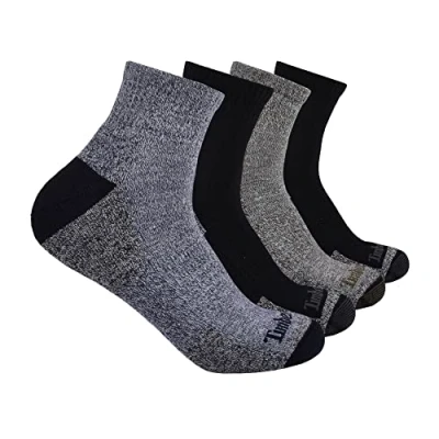 Abbildung von Timberland Herren Viertelsocken, halb gepolstert, 4 Stück Quarter Socken, Schwarz, Einheitsgre