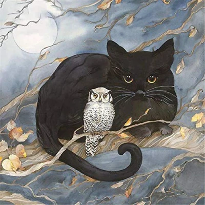 Abbildung von Klassische Puzzles 1000 Teile, Schwarze Katze und Eule Puzzle, Puzzle Kreative, Impossible Pädagogisches, Farbenfrohes für Erwachsene Kinder 26X38cm（10.23 * 14.96inch）