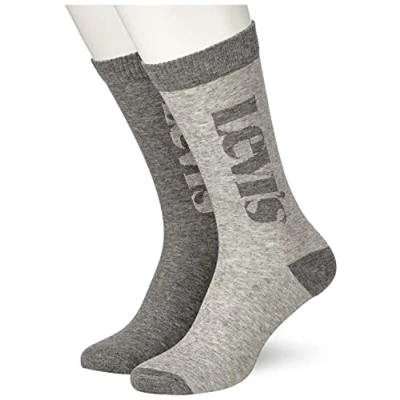 Abbildung von Levi&#039;s Unisex Adult Logo Micro Stripe Regular Cut 2 Pack Classic Sock, mid Grey Melange, 39/42