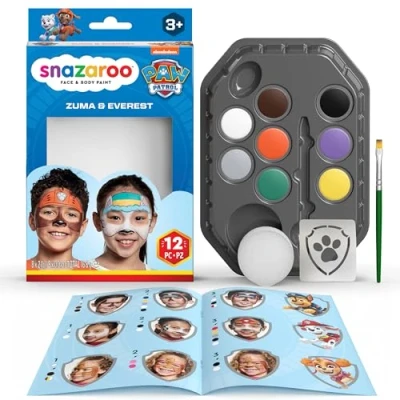 Abbildung von Snazaroo 1172234 Paw Patrol Schminkset Zuma &amp; Everest 8 Gesichts und Körperfarben auf Wasserbasis mit Schwamm, Pinsel, Schablone, Anleitung
