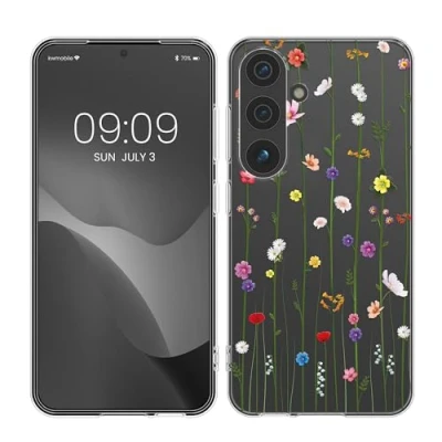 Abbildung von kwmobile Case kompatibel mit Samsung Galaxy S24 Hülle Silikon Transparent Wildblumen Ranke Mehrfarbig
