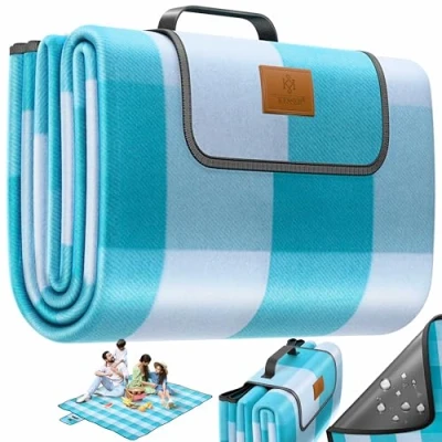 Abbildung von KESSER® Picknickdecke campingdecke XXL 200 x cm wärmeisoliert mit wasserdichter Unterseite Tragegriff Faltbare Stranddecke Picknickdecken für 4 6 Personen Waschbar Picknick Decke