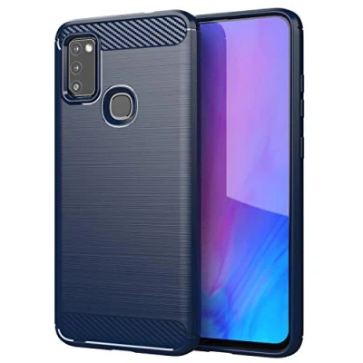 Abbildung von Cadorabo Hülle kompatibel mit Samsung Galaxy M51 Schutzhülle TPU Silikon Case Karbon Optik Slim Kratzfest Weiche Gummi Rundumschutz für in Blau