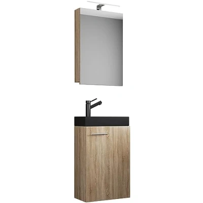 Abbildung von VCM 3 TLG Set Waschplatz für Gäste WC Gästebad Waschtisch mit Spiegelschrank Badezimmer Slito SC BL Sonoma Eiche