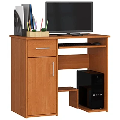Abbildung von PC Schreibtisch Jay mit Tastatur und Ablage Office Desk Computertisch Bürotisch 2 Schubladen Türablagen 1 Schublade Ablagefach Tür Fußablage B90 x H74 T50 cm 29 kg Weiß