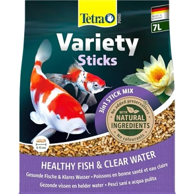 Abbildung von Tetra Pond Variety Sticks Fischfutter Mix für Teichfische aus drei verschiedenen Sticks, die Gesundheit, Farbenpracht und Vitalität aller Fische im Teich, 7 L Beutel