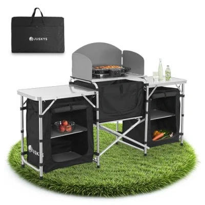 Abbildung von Juskys Campingküche faltbar mit Tragetasche Outdoor Camping Küche Campingschrank klappbar Faltbare Küchenbox Schwarz
