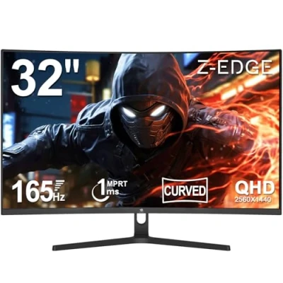 Abbildung von Z Edge 32 Zoll 165Hz Curved Gaming Monitor 1ms MPRT QHD 2K 2560x1440 16:9 1500R Bildschirm, 280cd/m² Helligkeit, FreeSync, DisplayPort 1.4 &amp; HDMI 2.0, Schwarz