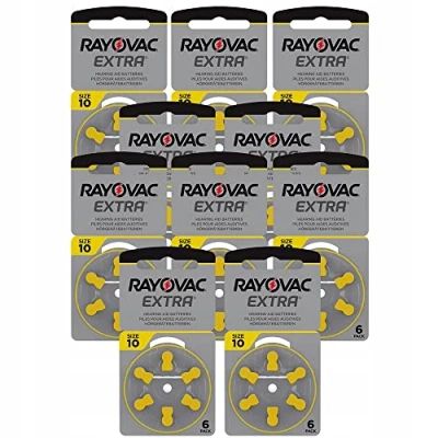 Abbildung von Rayovac Extra Advanced Zink Luft Hörgerätebatterie, 10er Pack, mit 60 Batterien, Geeignet für Hörgeräte Hörhilfen Hörverstärker, Gelb