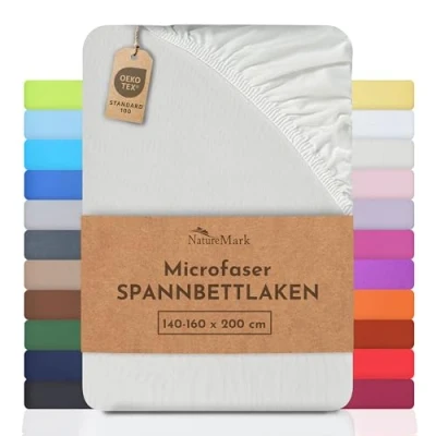 Abbildung von Spannbettlaken Microfaser Spannbettlaken, NatureMark, Polyester, Gummizug: rundum, viele Größen und Farben Markenware, 140x200cm, Naturweiß