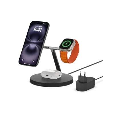 Abbildung von BoostCharge Pro MagSafe 3 in 1 Wireless Fast Charger von Belkin Schwarz Kunststoff