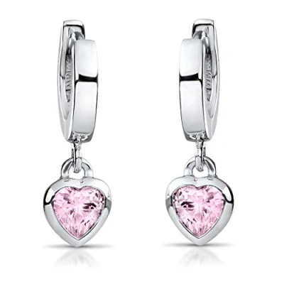 Abbildung von Materia Paar Creolen Kinderohrringe Zirkonia Herz Rosa SO 389, aus 925 Sterling Silber, rhodiniert